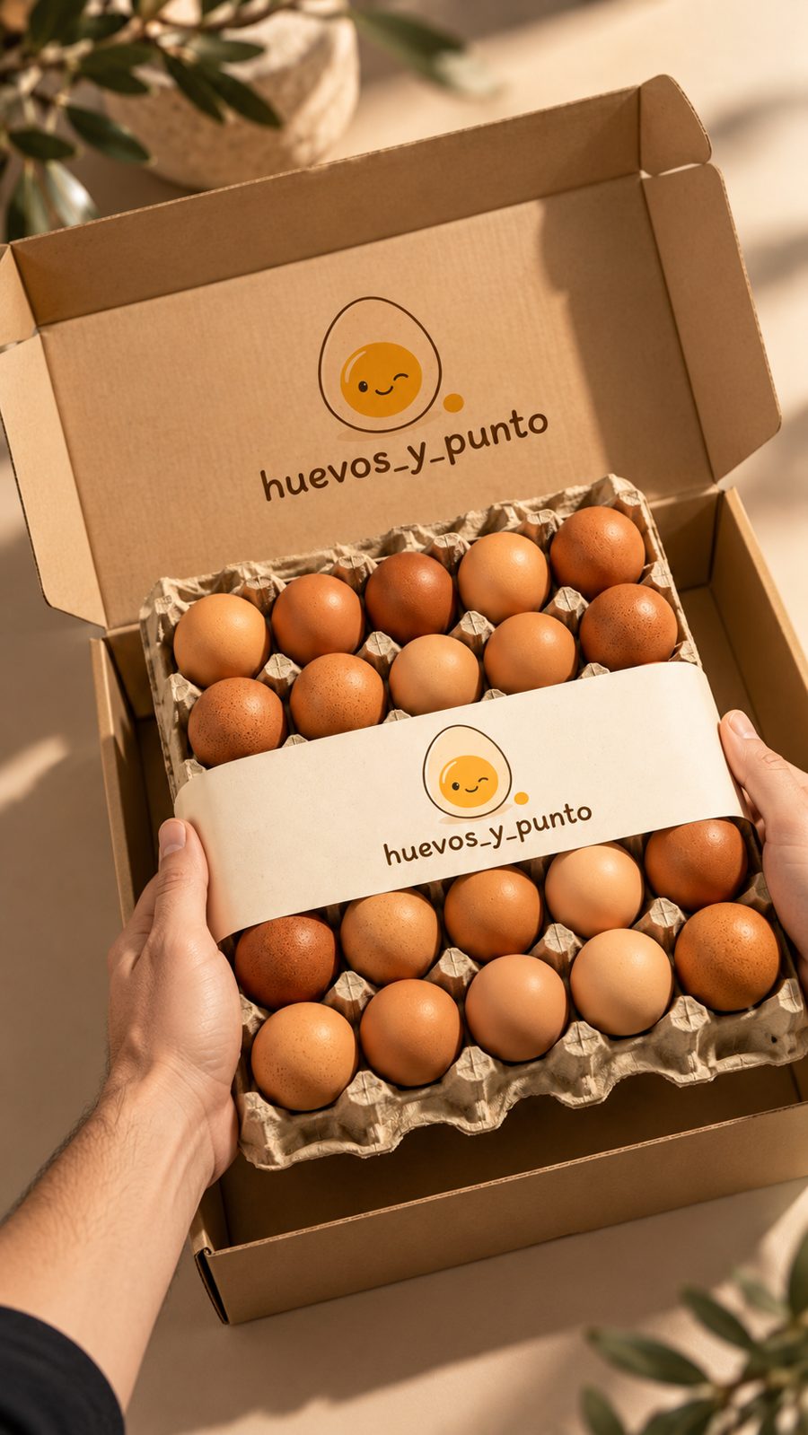 Manos sacando la bandeja de huevos de la caja