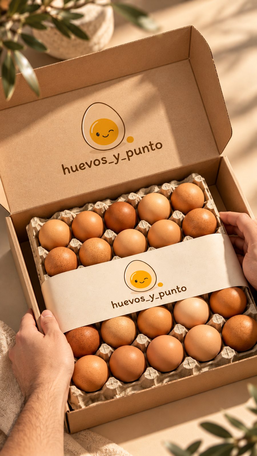 Caja abierta de huevos_y_punto con la bandeja dentro